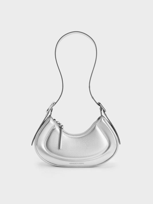 CHARLES & KEITH New / Petra Curved Shoulder Bag - Silver