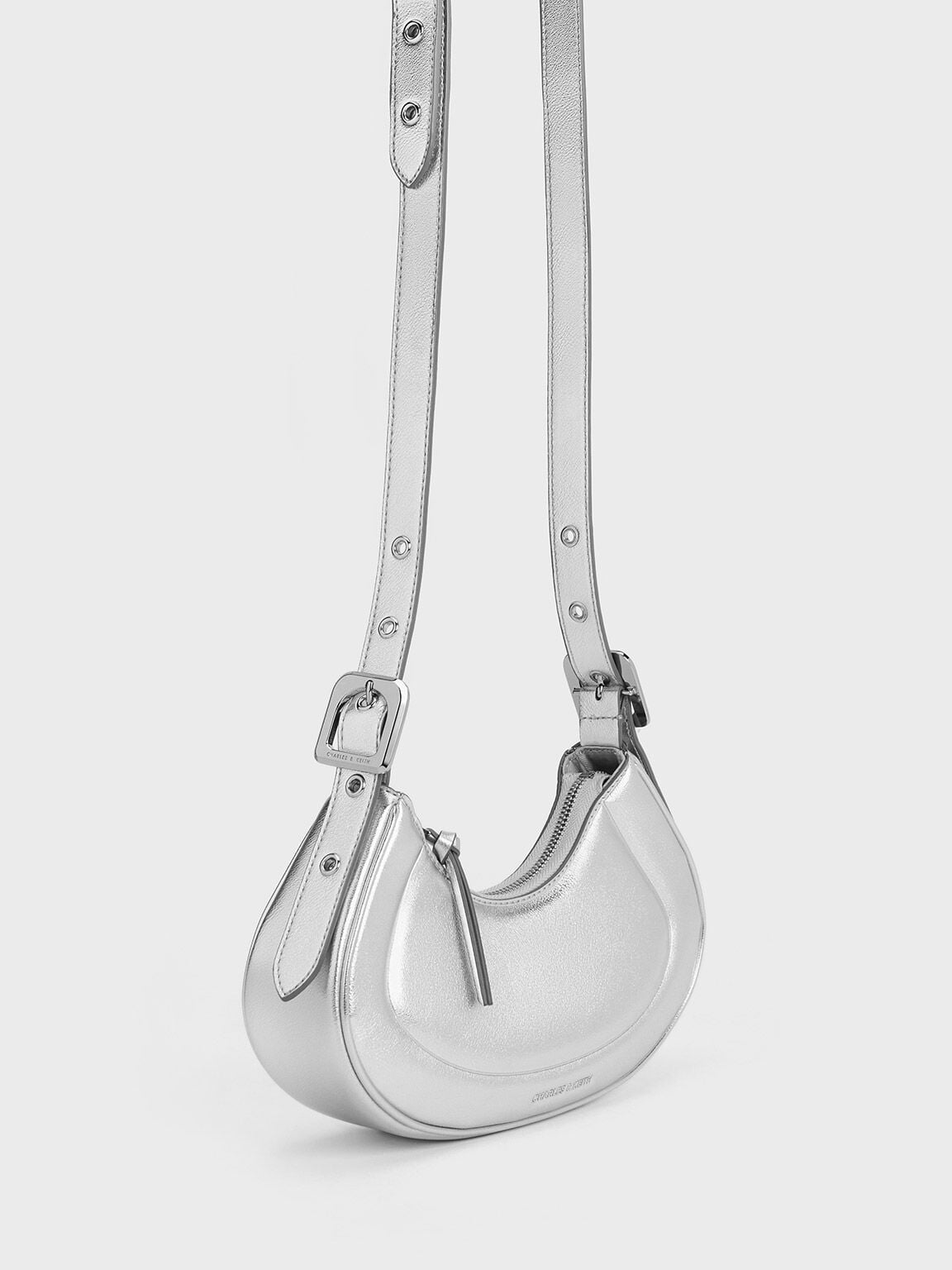 CHARLES & KEITH New / Petra Curved Shoulder Bag - Silver