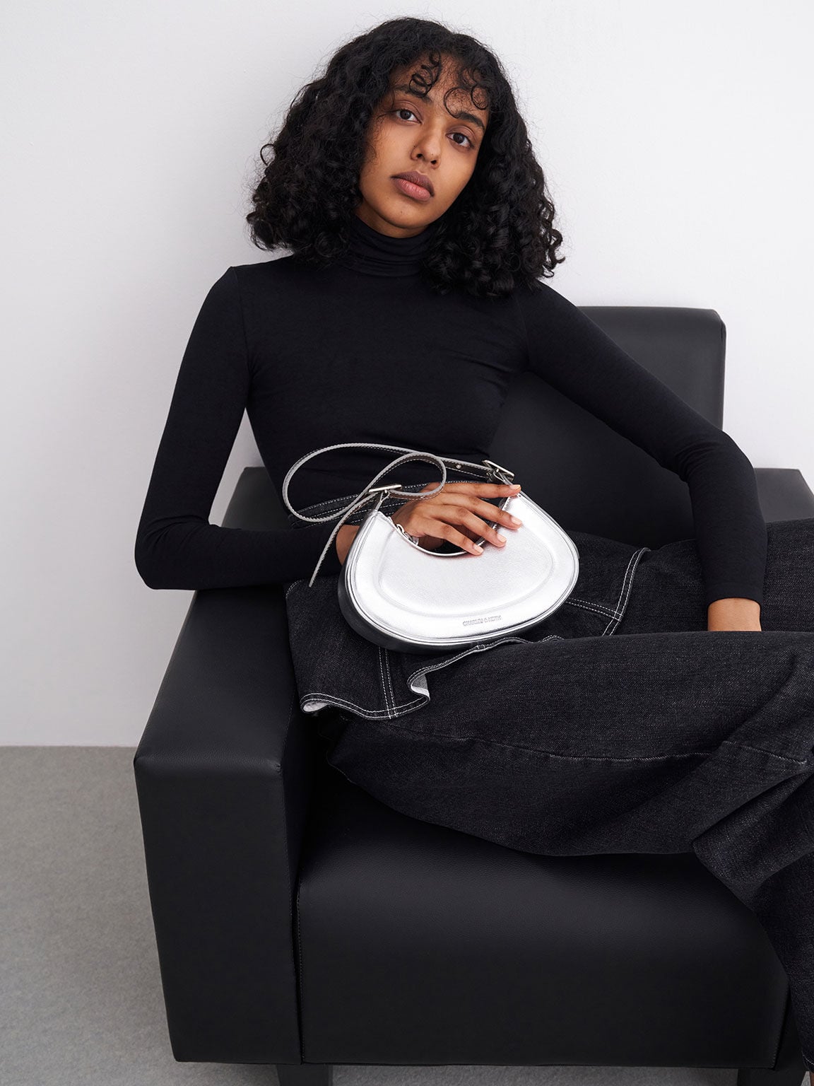 CHARLES & KEITH New / Petra Curved Shoulder Bag - Silver