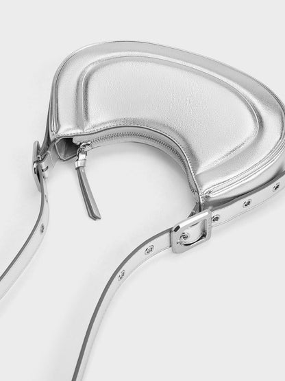 CHARLES & KEITH New / Petra Curved Shoulder Bag - Silver