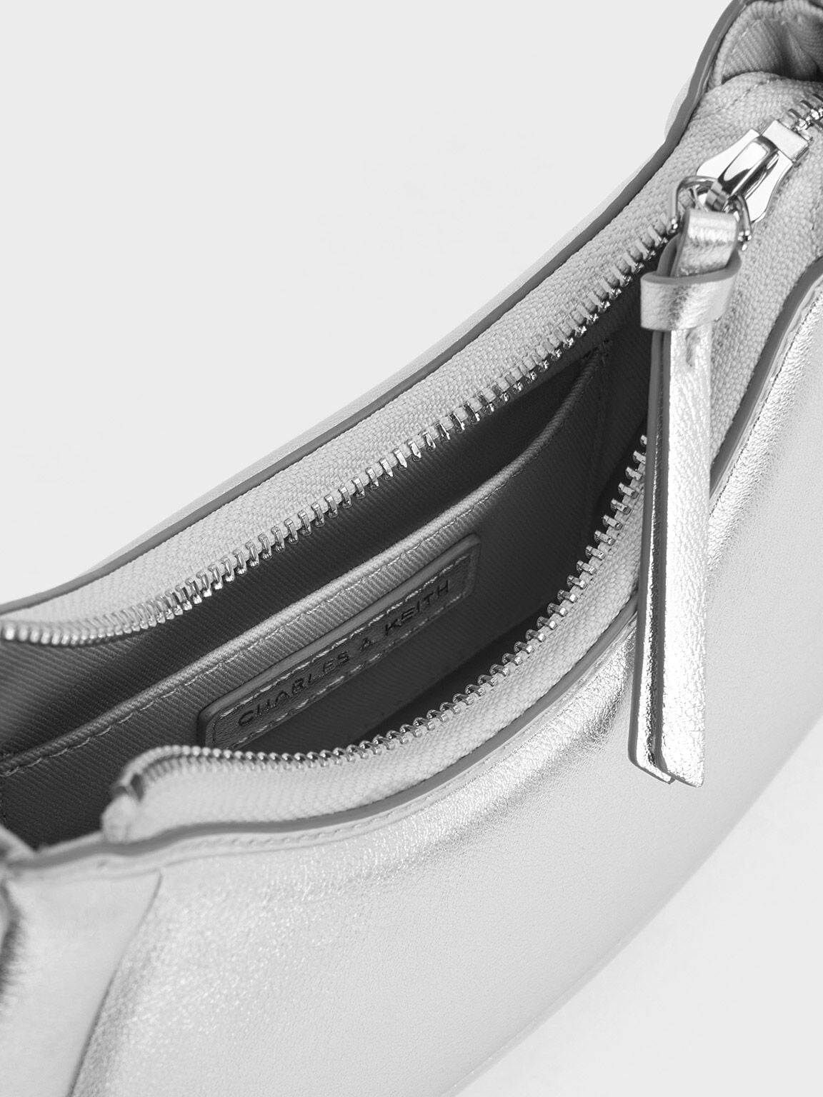 CHARLES & KEITH New / Petra Curved Shoulder Bag - Silver