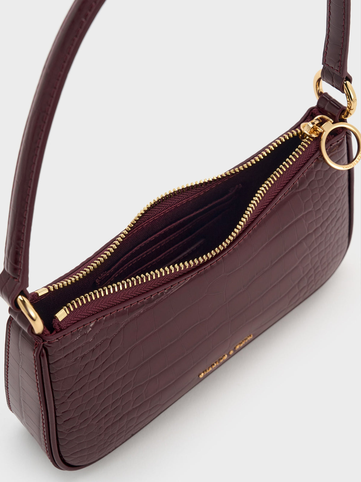 CHARLES & KEITH Great Value / Elspeth Croc-Effect Chain-Link Shoulder Bag - Maroon Red Croco
