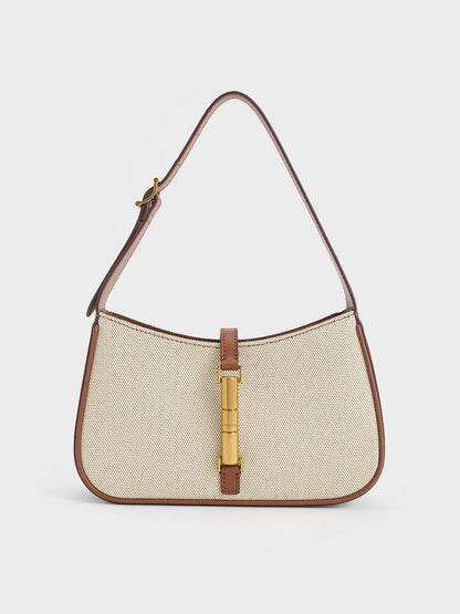 CHARLES & KEITH Deals / Cesia Canvas Metallic-Accent Shoulder Bag - Chocolate