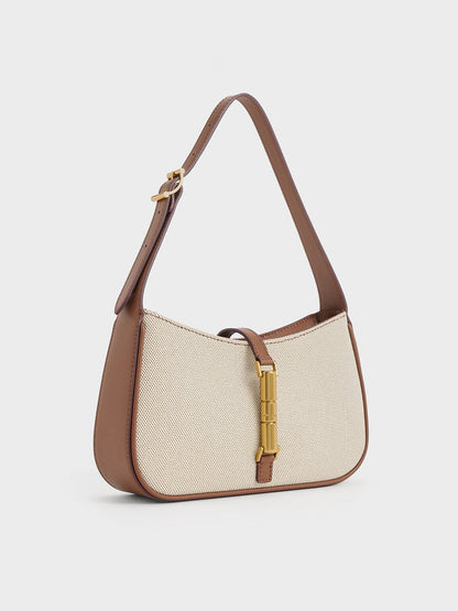 CHARLES & KEITH Deals / Cesia Canvas Metallic-Accent Shoulder Bag - Chocolate
