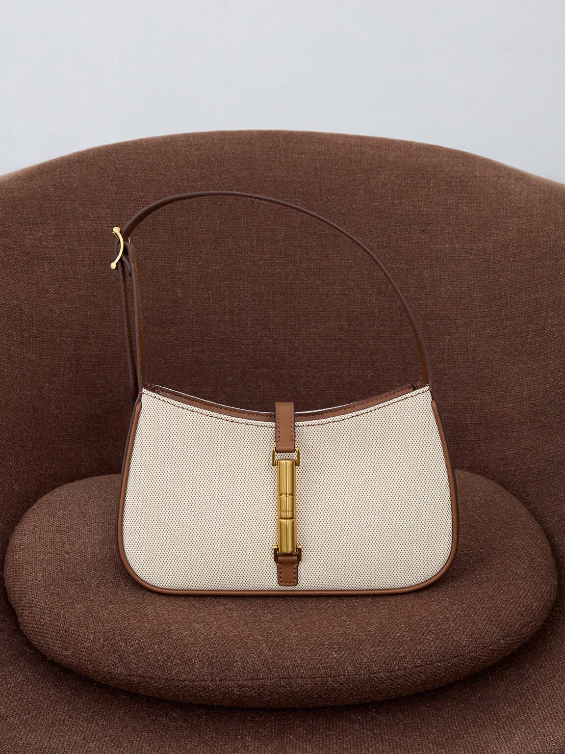 CHARLES & KEITH Deals / Cesia Canvas Metallic-Accent Shoulder Bag - Chocolate