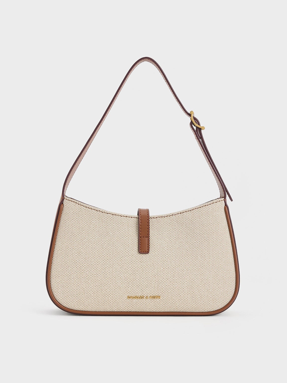 CHARLES & KEITH Deals / Cesia Canvas Metallic-Accent Shoulder Bag - Chocolate
