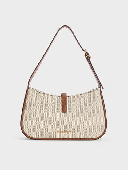 CHARLES & KEITH Deals / Cesia Canvas Metallic-Accent Shoulder Bag - Chocolate