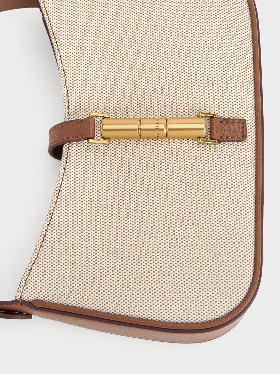 CHARLES & KEITH Deals / Cesia Canvas Metallic-Accent Shoulder Bag - Chocolate