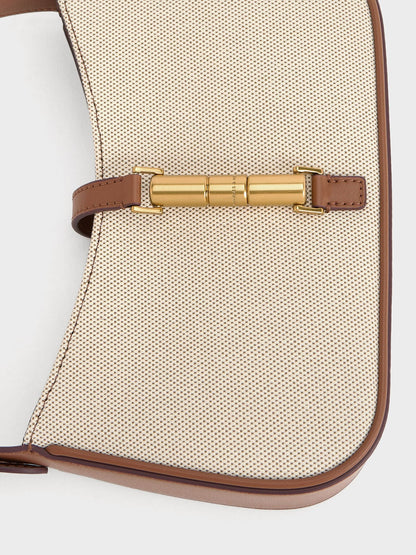 CHARLES & KEITH Deals / Cesia Canvas Metallic-Accent Shoulder Bag - Chocolate