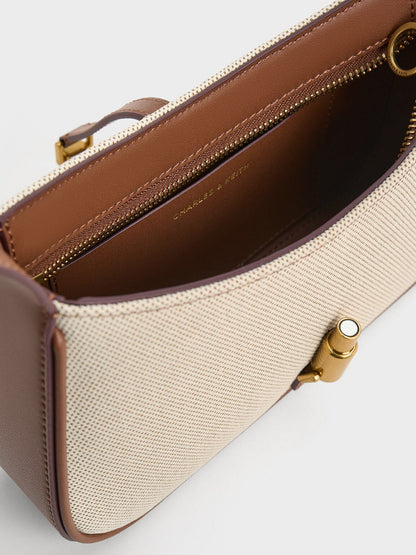 CHARLES & KEITH Deals / Cesia Canvas Metallic-Accent Shoulder Bag - Chocolate