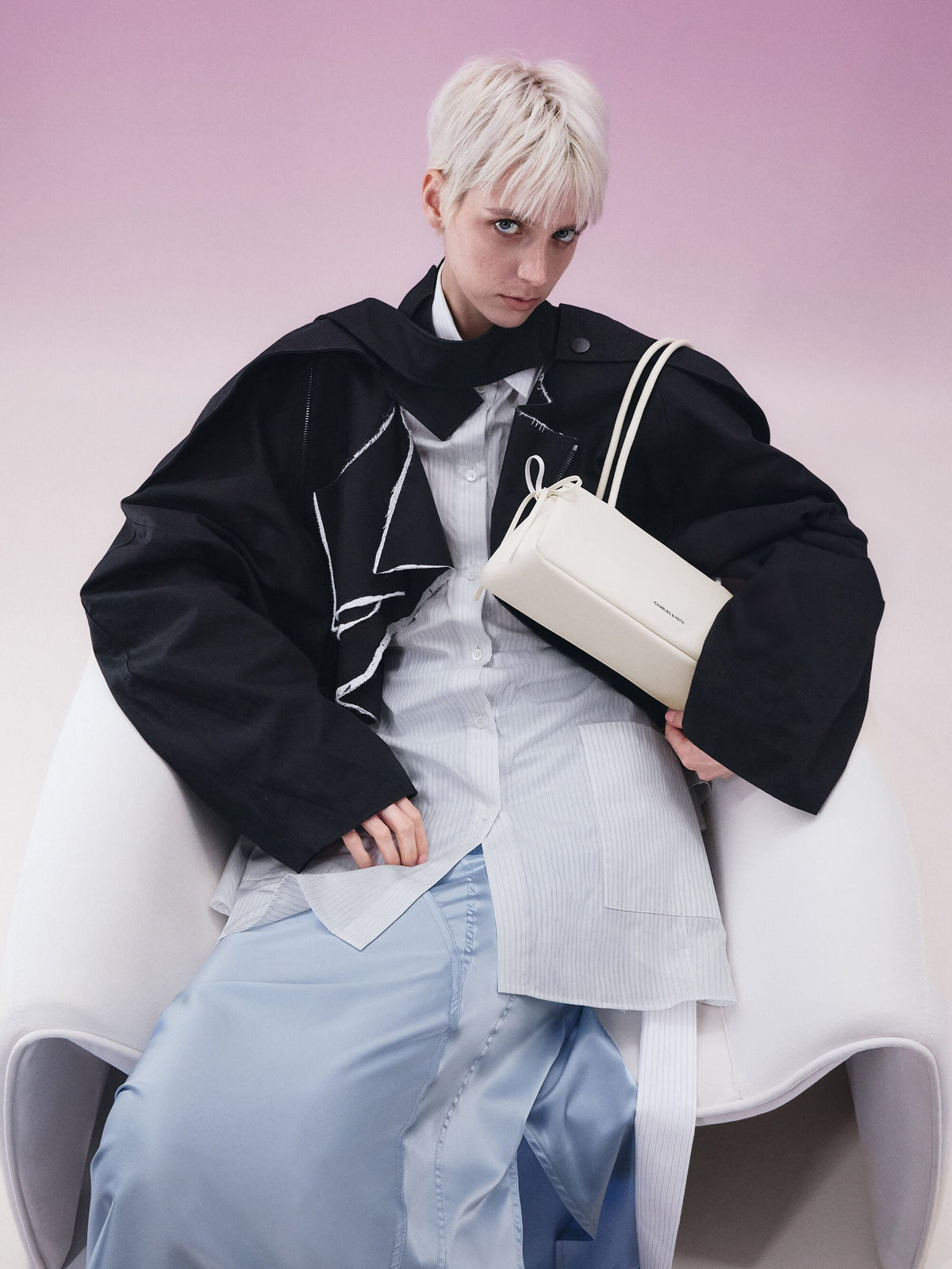CHARLES & KEITH Top Pick / Hazel Bow Shoulder Bag - Meringue White