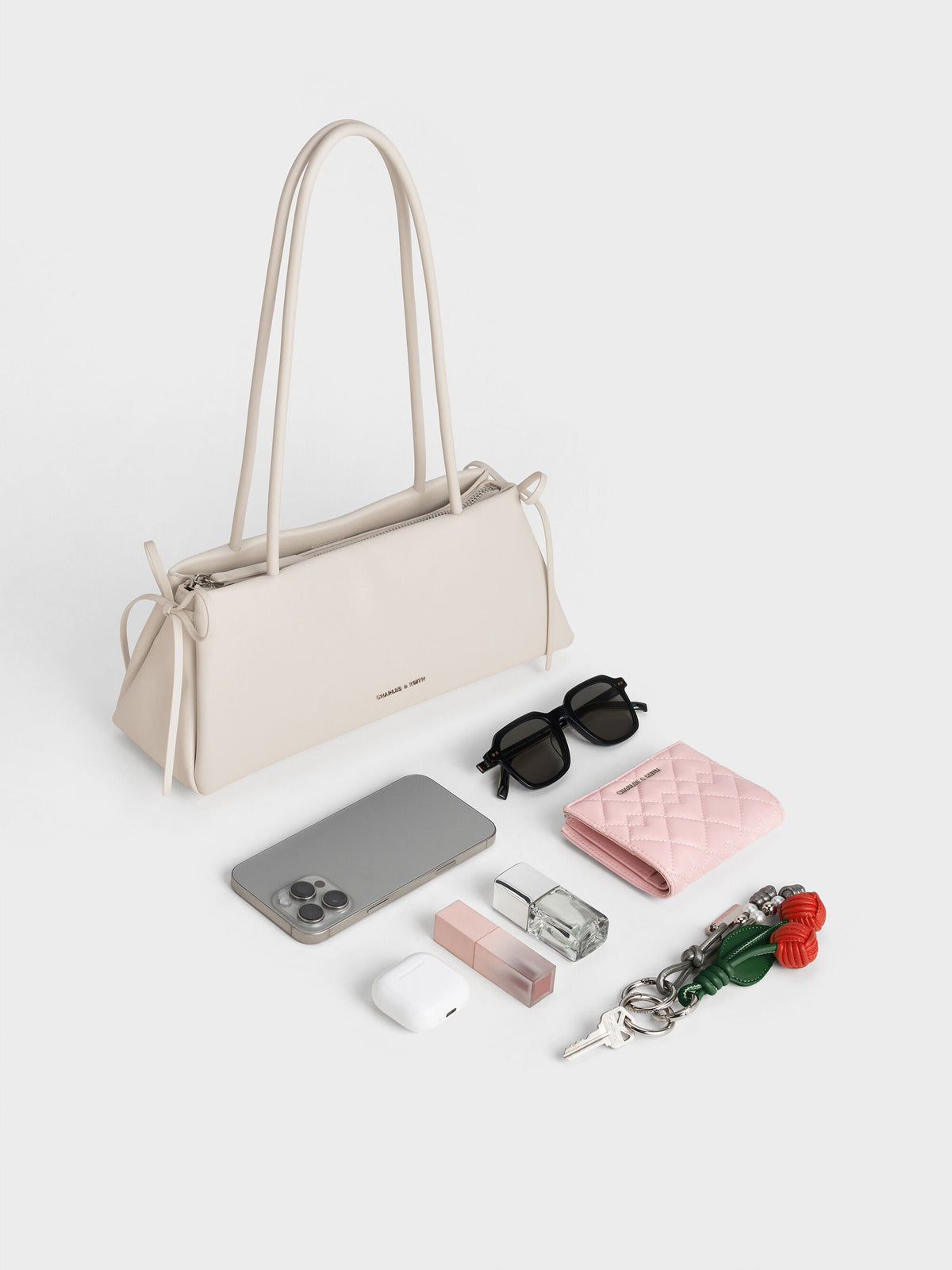 CHARLES & KEITH Top Pick / Hazel Bow Shoulder Bag - Meringue White