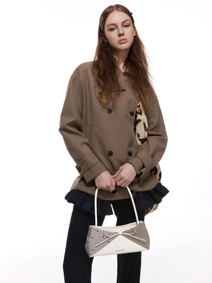 CHARLES & KEITH Top Pick / Hazel Heart-Print Bow Panelled Shoulder Bag - Taupe