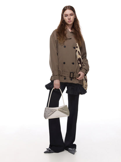 CHARLES & KEITH Top Pick / Hazel Heart-Print Bow Panelled Shoulder Bag - Taupe