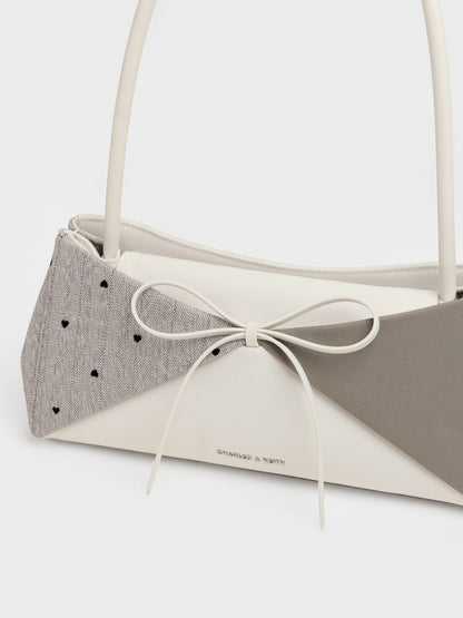CHARLES & KEITH Top Pick / Hazel Heart-Print Bow Panelled Shoulder Bag - Taupe