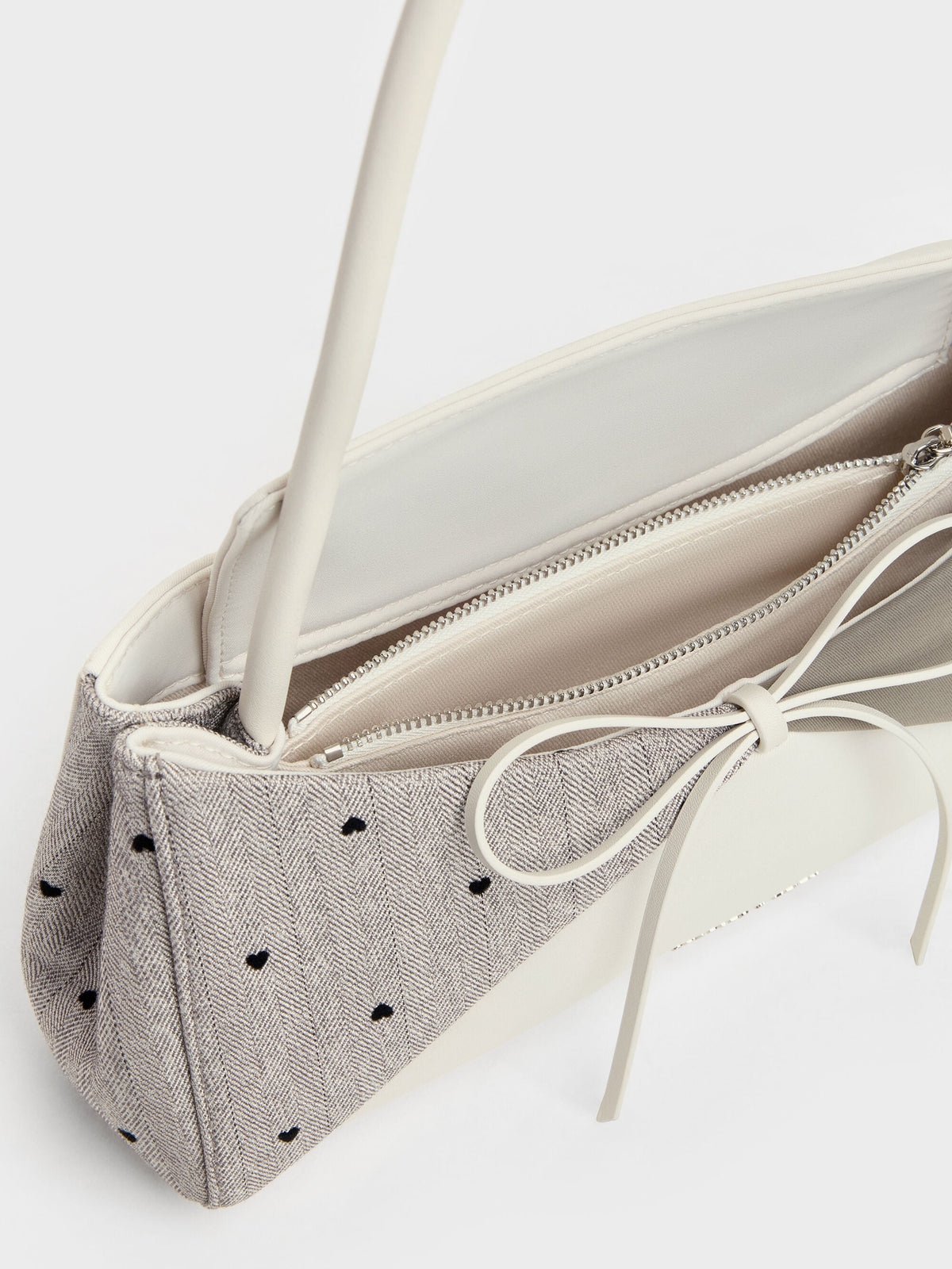 CHARLES & KEITH Top Pick / Hazel Heart-Print Bow Panelled Shoulder Bag - Taupe