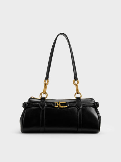 CHARLES & KEITH Customer Favorite / Gwynne Metallic-Accent Elongated Shoulder Bag - Black