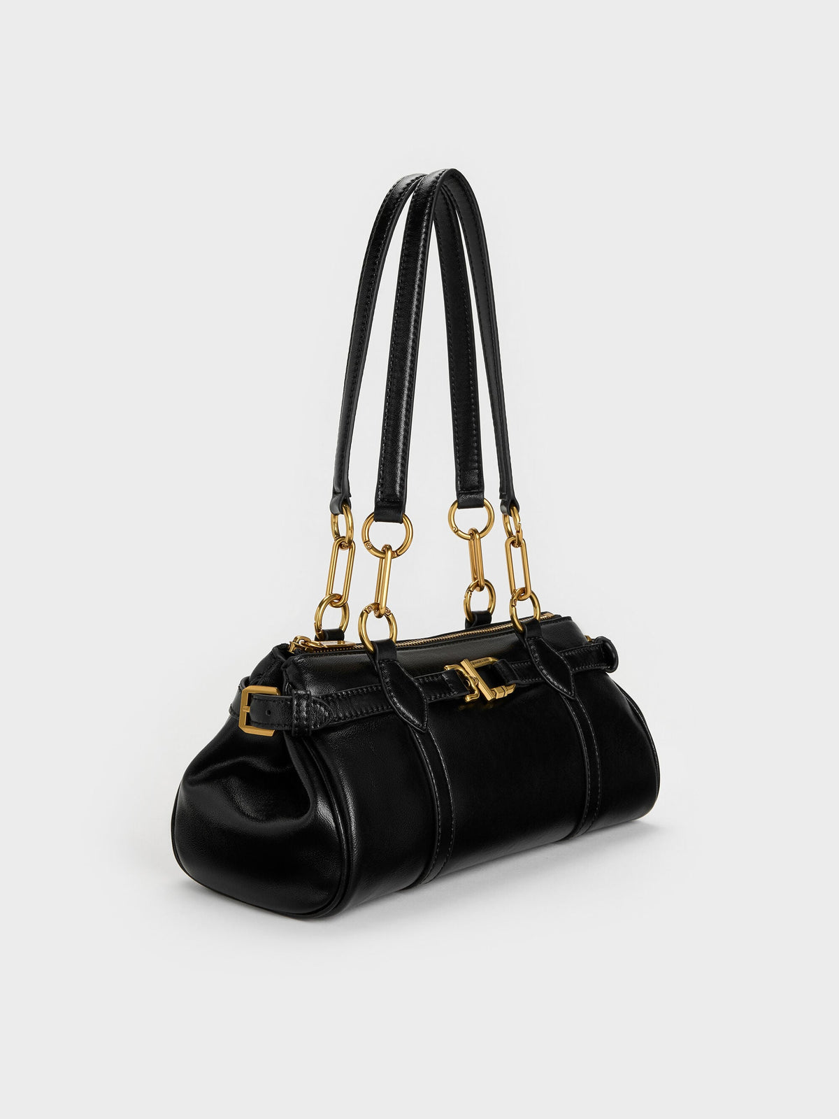 CHARLES & KEITH Customer Favorite / Gwynne Metallic-Accent Elongated Shoulder Bag - Black