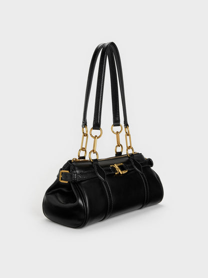 CHARLES & KEITH Customer Favorite / Gwynne Metallic-Accent Elongated Shoulder Bag - Black