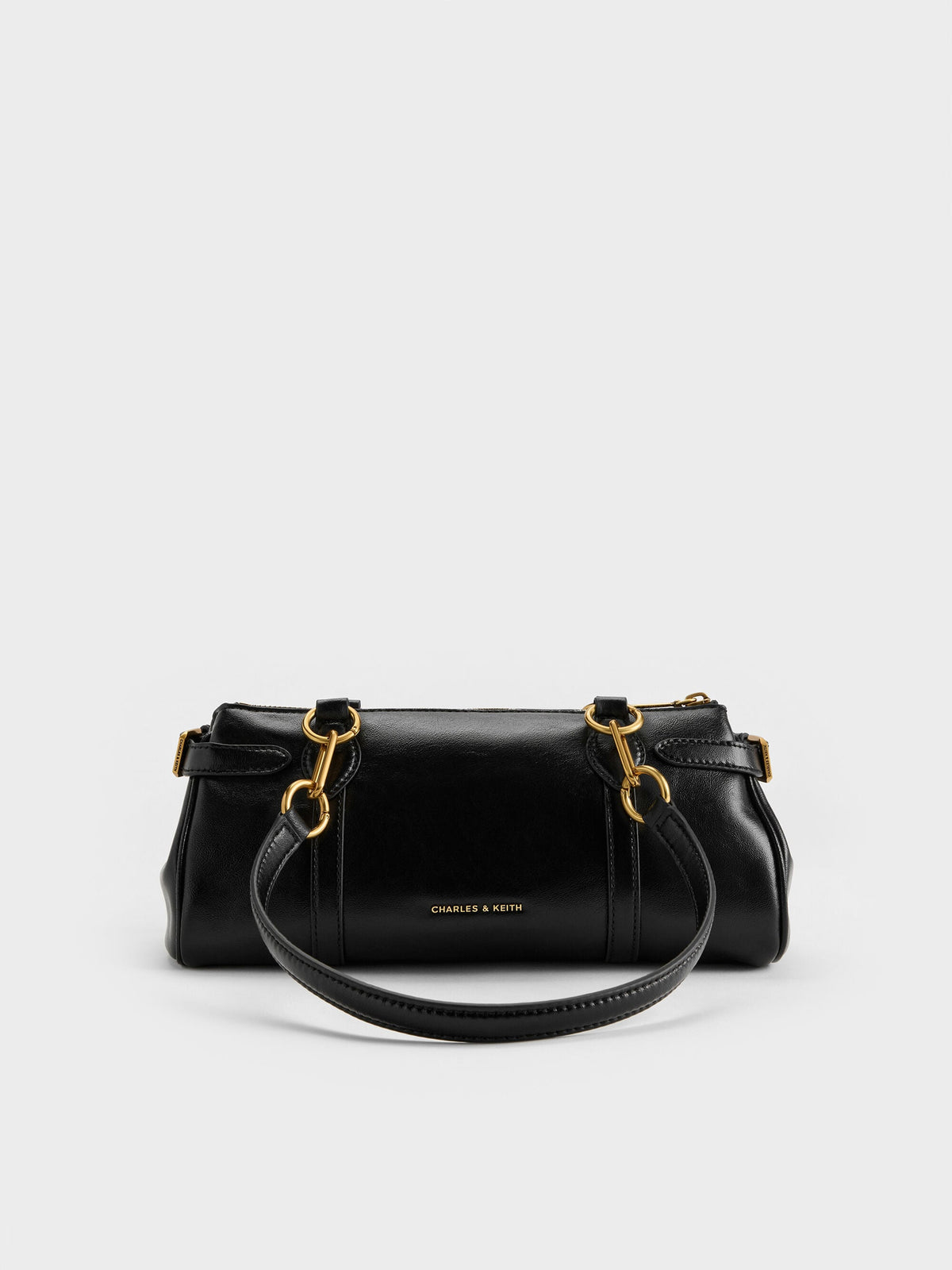 CHARLES & KEITH Customer Favorite / Gwynne Metallic-Accent Elongated Shoulder Bag - Black