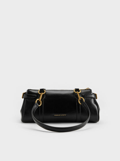 CHARLES & KEITH Customer Favorite / Gwynne Metallic-Accent Elongated Shoulder Bag - Black
