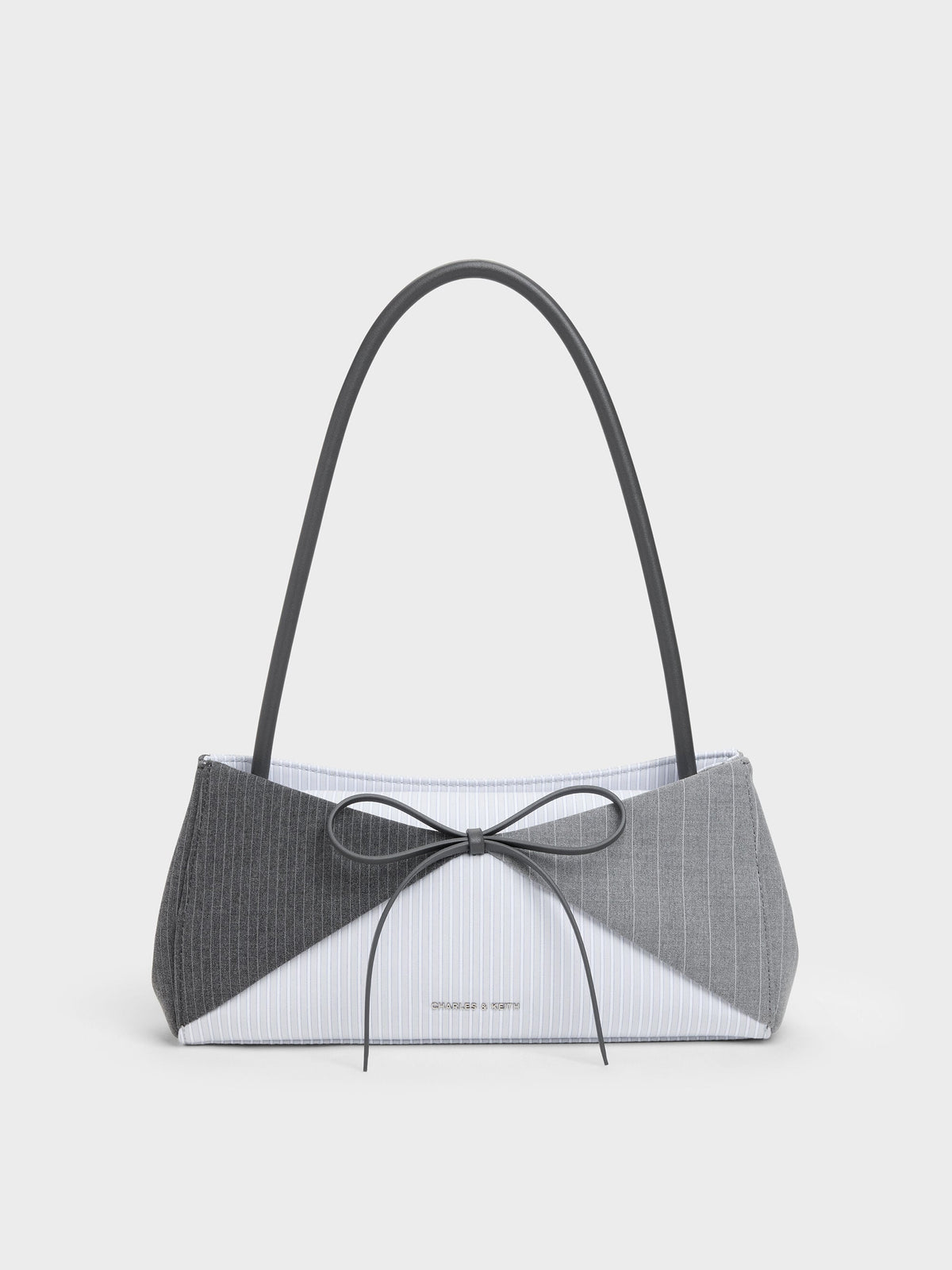 CHARLES & KEITH Deals / Hazel Striped Bow Panelled Shoulder Bag - Grey