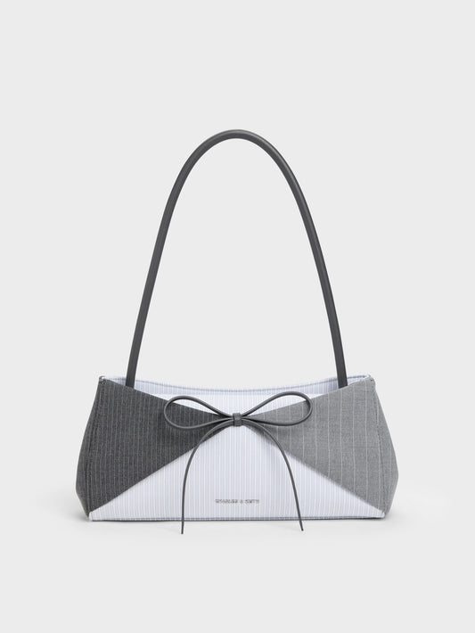 CHARLES & KEITH Deals / Hazel Striped Bow Panelled Shoulder Bag - Grey