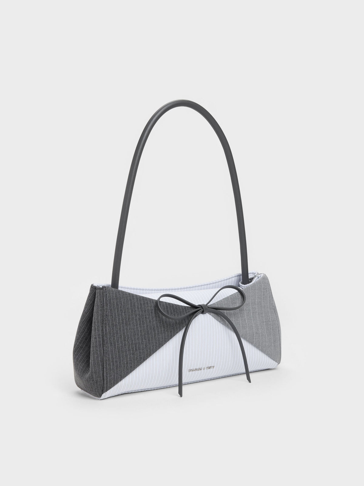CHARLES & KEITH Deals / Hazel Striped Bow Panelled Shoulder Bag - Grey