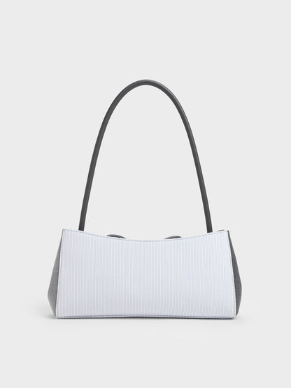 CHARLES & KEITH Deals / Hazel Striped Bow Panelled Shoulder Bag - Grey