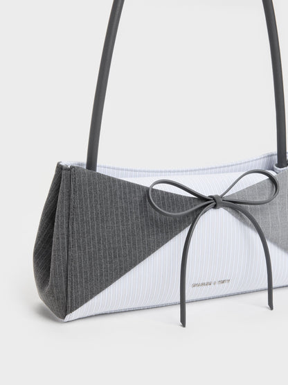CHARLES & KEITH Deals / Hazel Striped Bow Panelled Shoulder Bag - Grey
