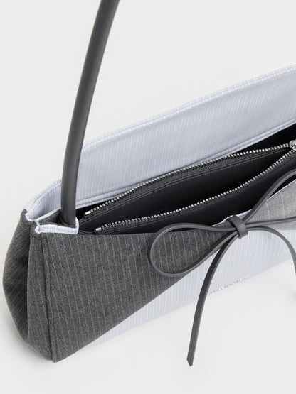 CHARLES & KEITH Deals / Hazel Striped Bow Panelled Shoulder Bag - Grey