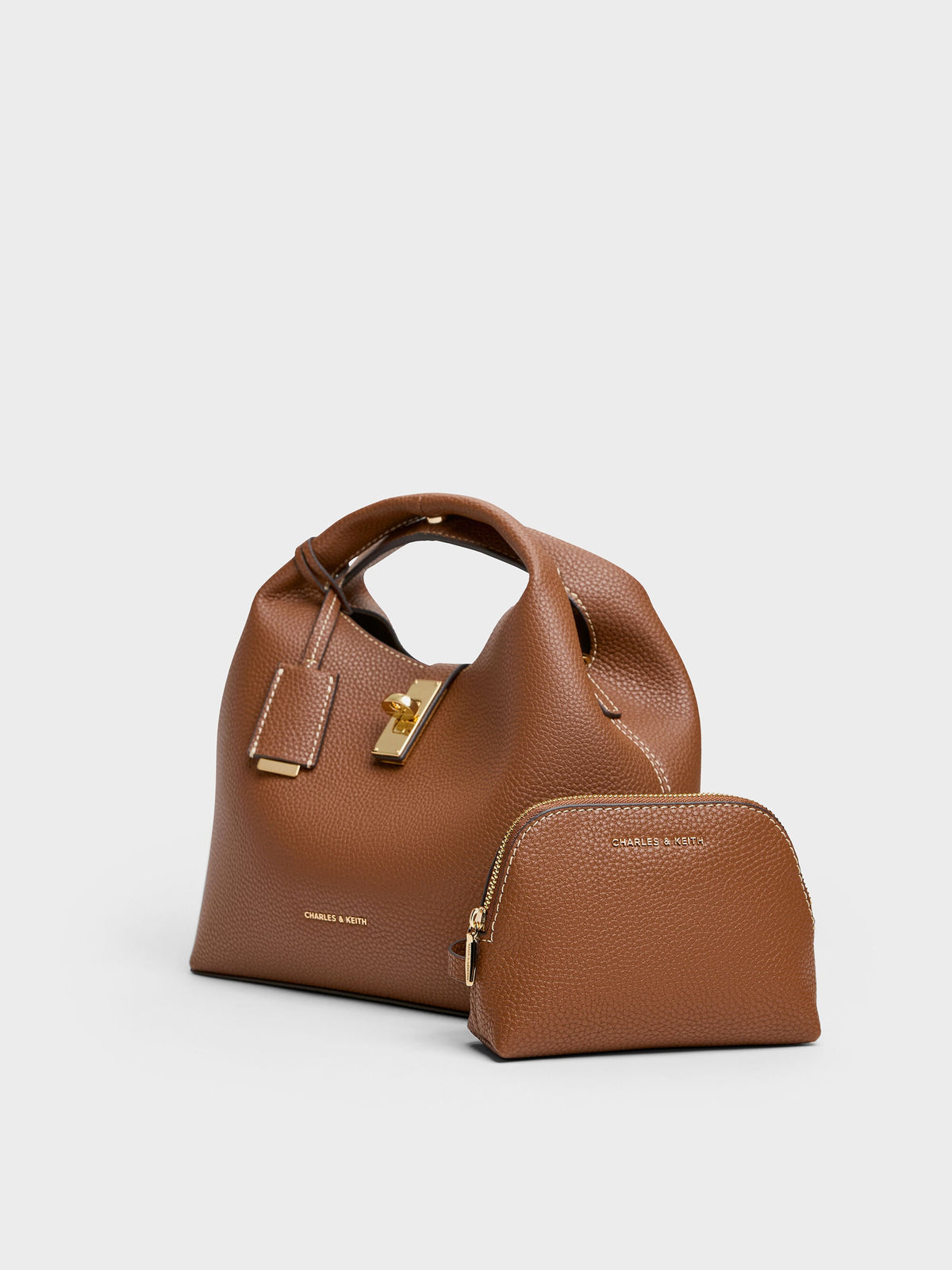 CHARLES & KEITH Essential / Chance Turn-Lock Bucket Bag - Chocolate