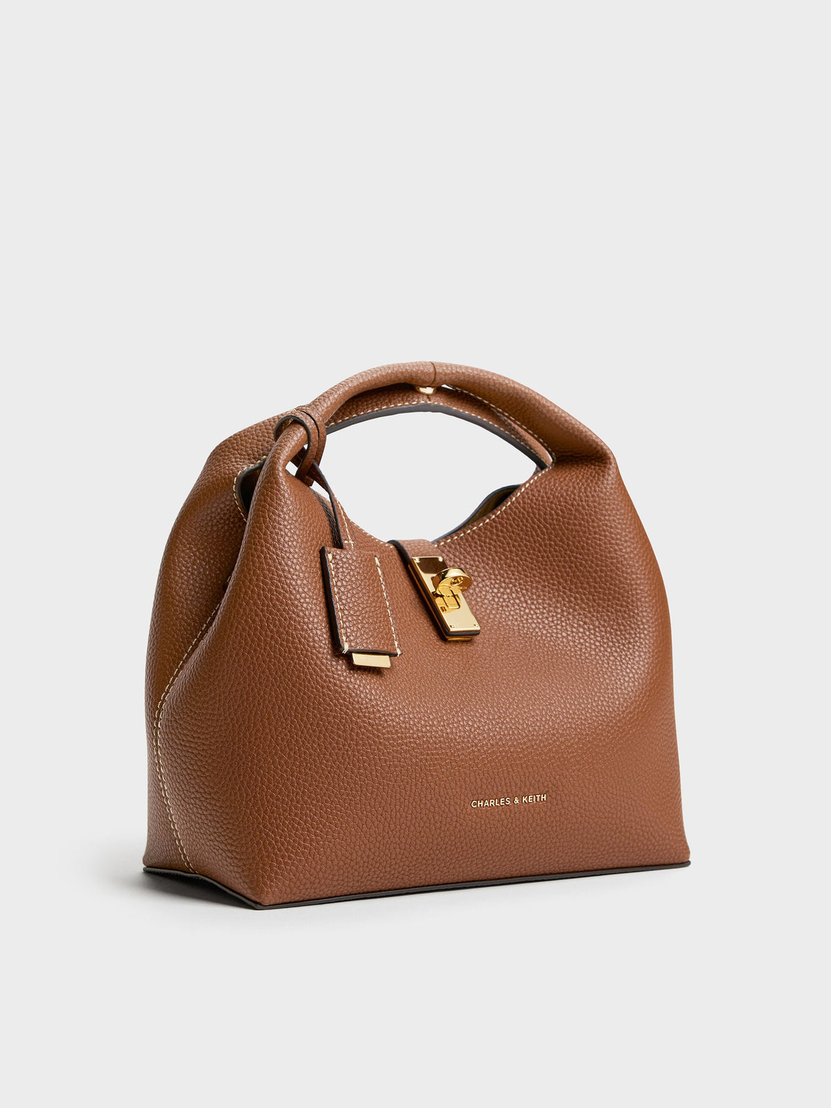 CHARLES & KEITH Essential / Chance Turn-Lock Bucket Bag - Chocolate