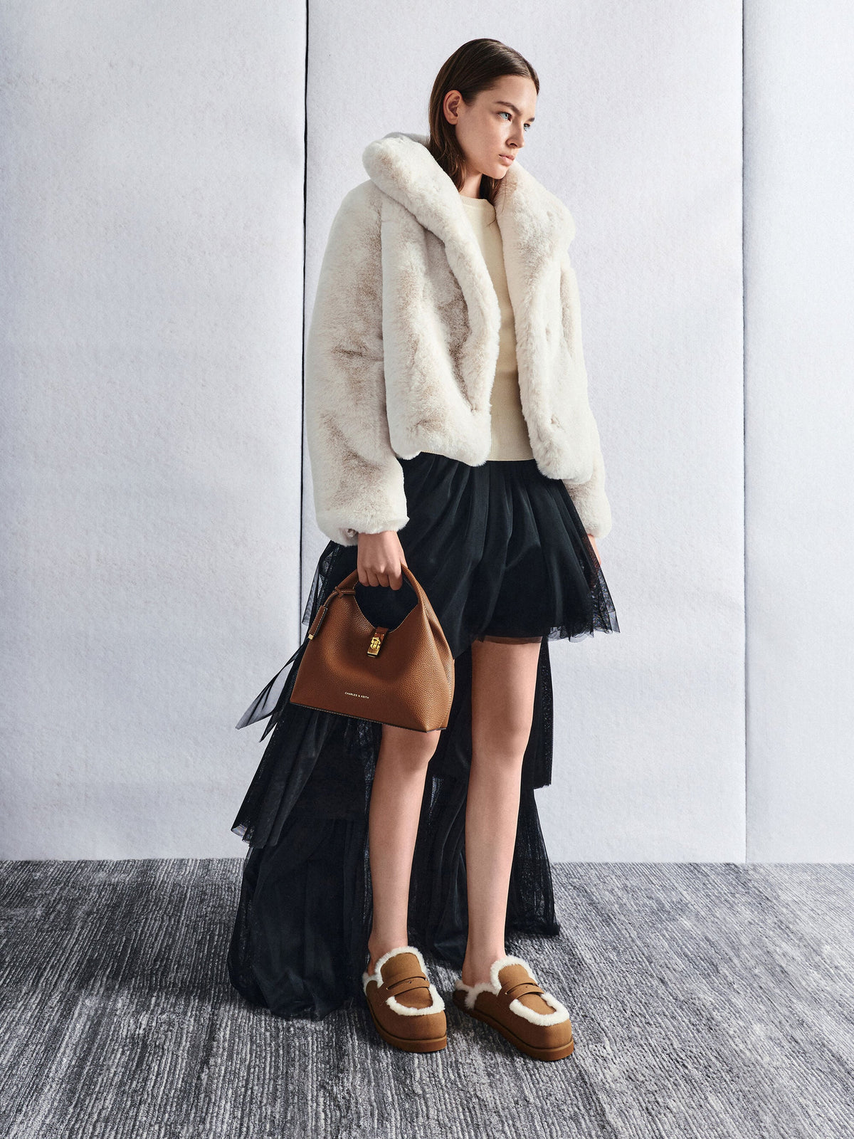 CHARLES & KEITH Essential / Chance Turn-Lock Bucket Bag - Chocolate