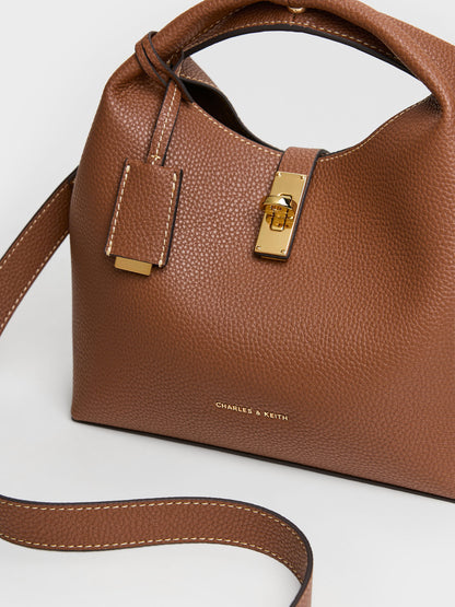 CHARLES & KEITH Essential / Chance Turn-Lock Bucket Bag - Chocolate