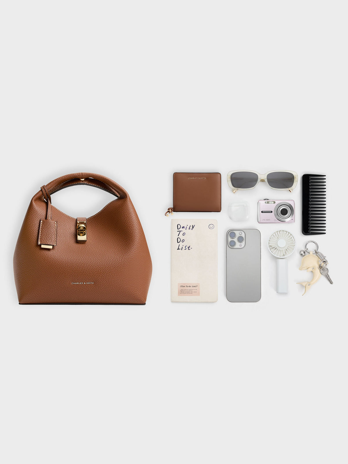 CHARLES & KEITH Essential / Chance Turn-Lock Bucket Bag - Chocolate
