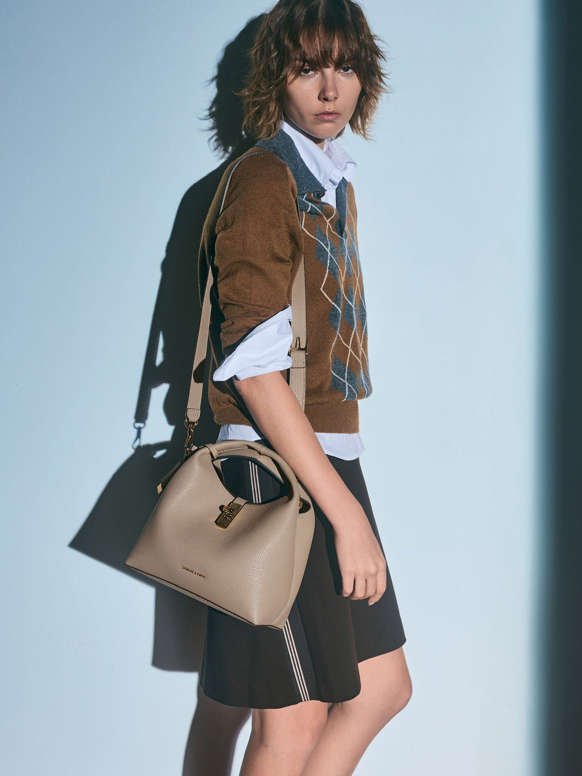 CHARLES & KEITH Deals / Chance Turn-Lock Bucket Bag - Taupe