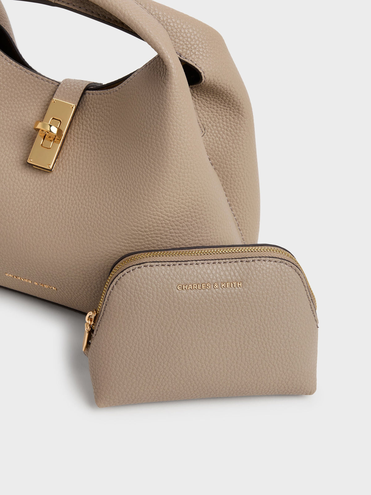 CHARLES & KEITH Deals / Chance Turn-Lock Bucket Bag - Taupe