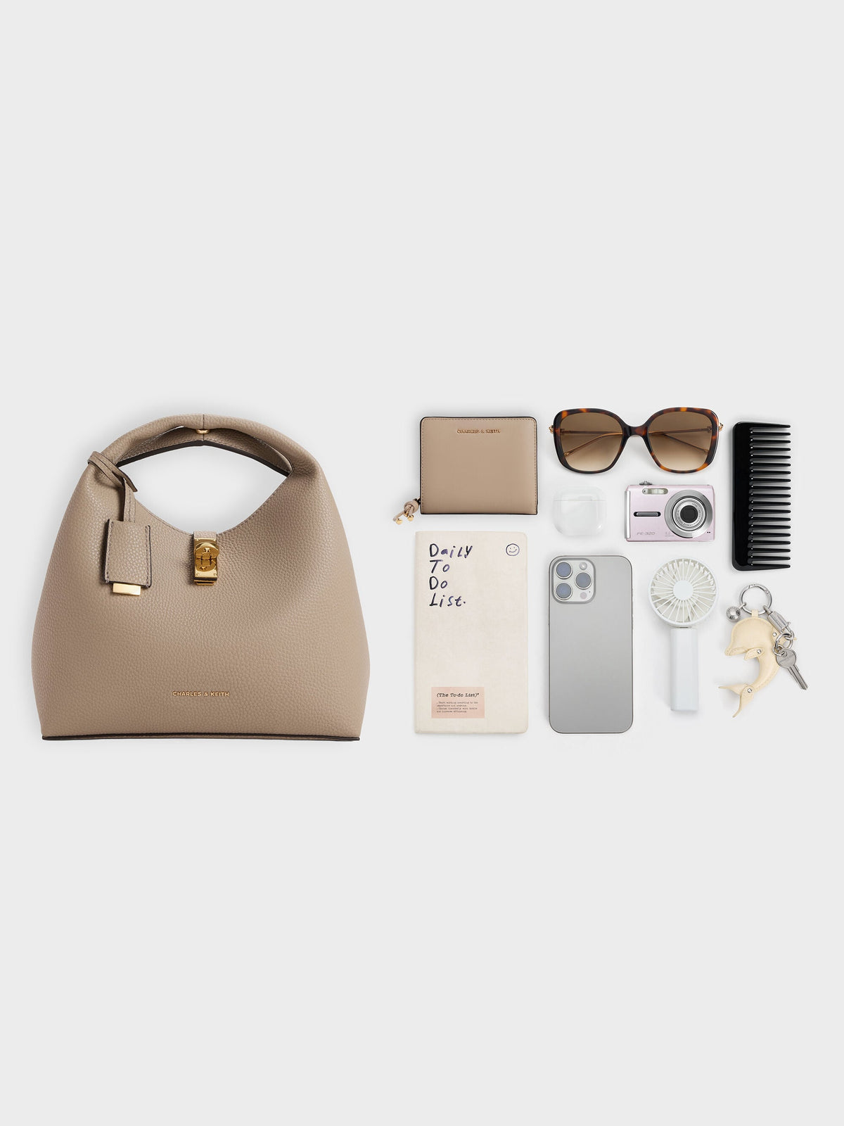 CHARLES & KEITH Deals / Chance Turn-Lock Bucket Bag - Taupe