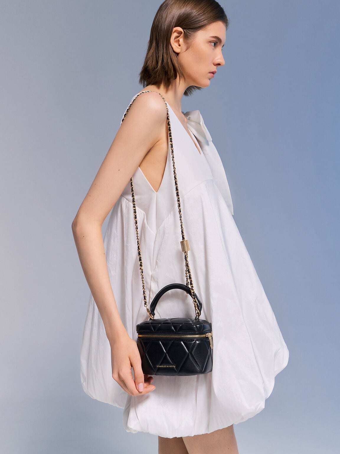 CHARLES & KEITH Hot Sale / Arwen Quilted Top Handle Vanity Bag - Black