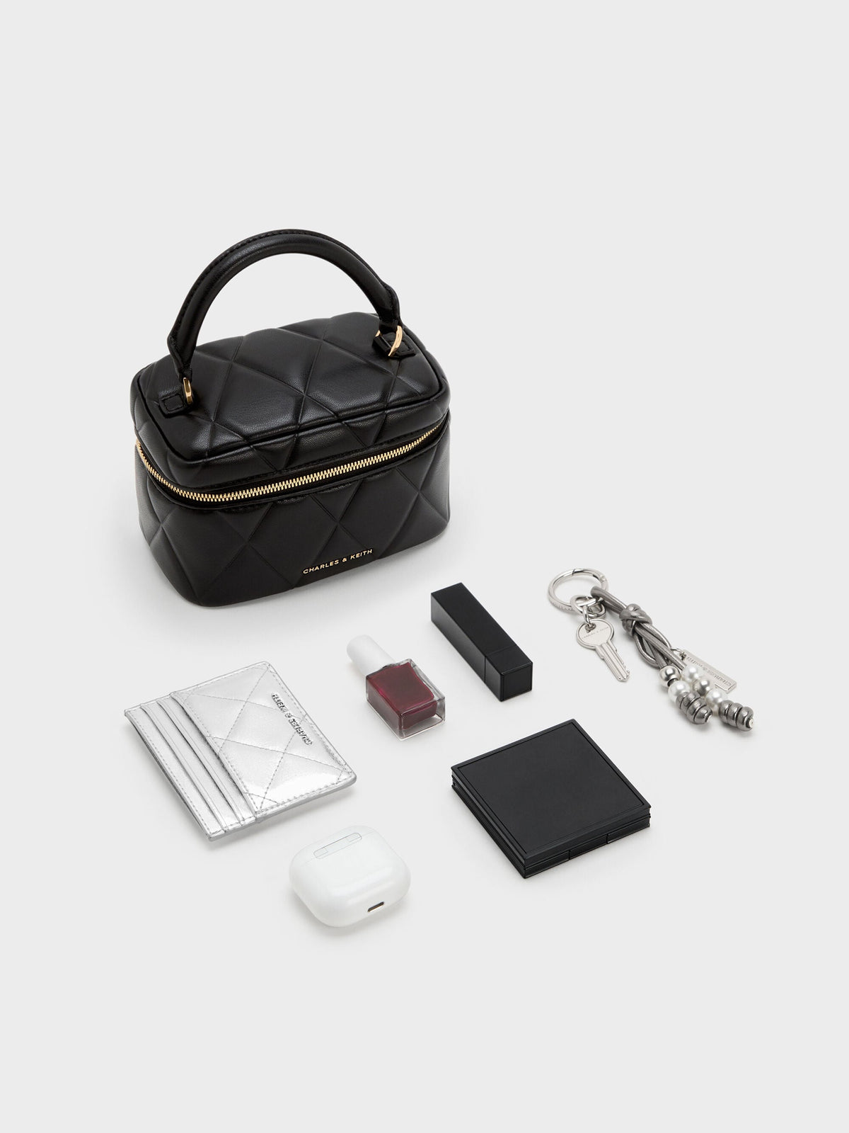 CHARLES & KEITH Hot Sale / Arwen Quilted Top Handle Vanity Bag - Black