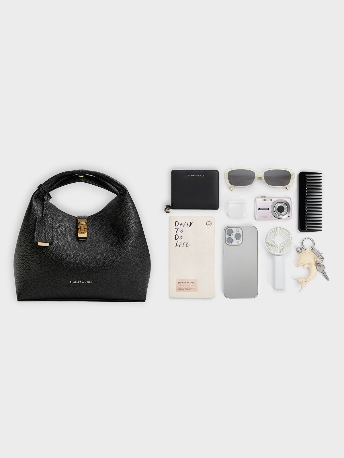 CHARLES & KEITH Exclusive / Chance Turn-Lock Bucket Bag - Black