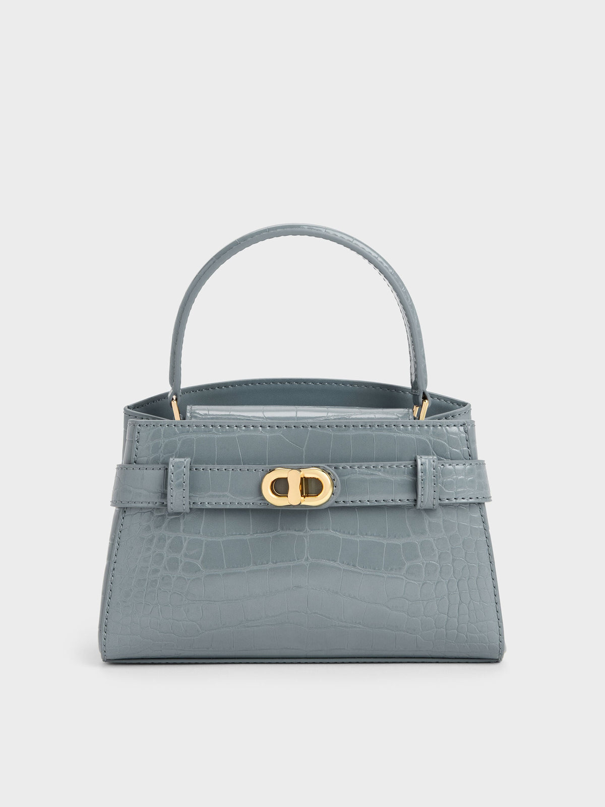 CHARLES & KEITH Everyday / Aubrielle Croc-Effect Belted Top Handle Bag - Smoky Blue