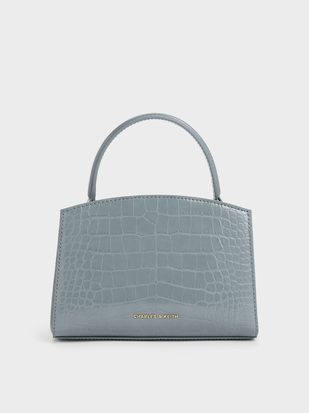 CHARLES & KEITH Everyday / Aubrielle Croc-Effect Belted Top Handle Bag - Smoky Blue