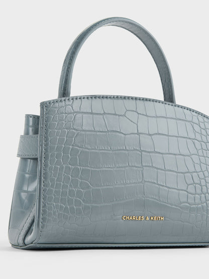 CHARLES & KEITH Everyday / Aubrielle Croc-Effect Belted Top Handle Bag - Smoky Blue