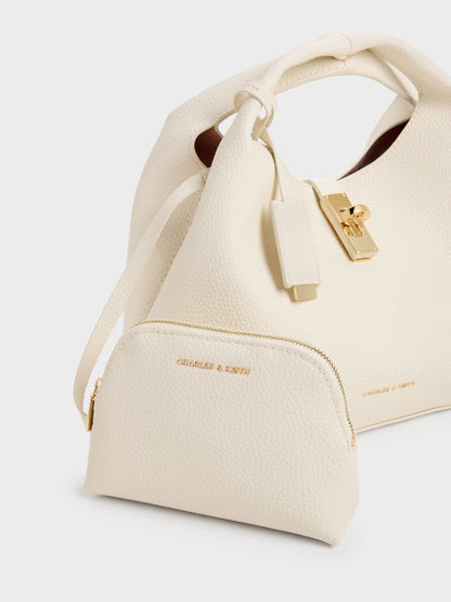 CHARLES & KEITH Popular / Chance Turn-Lock Bucket Bag - Cream