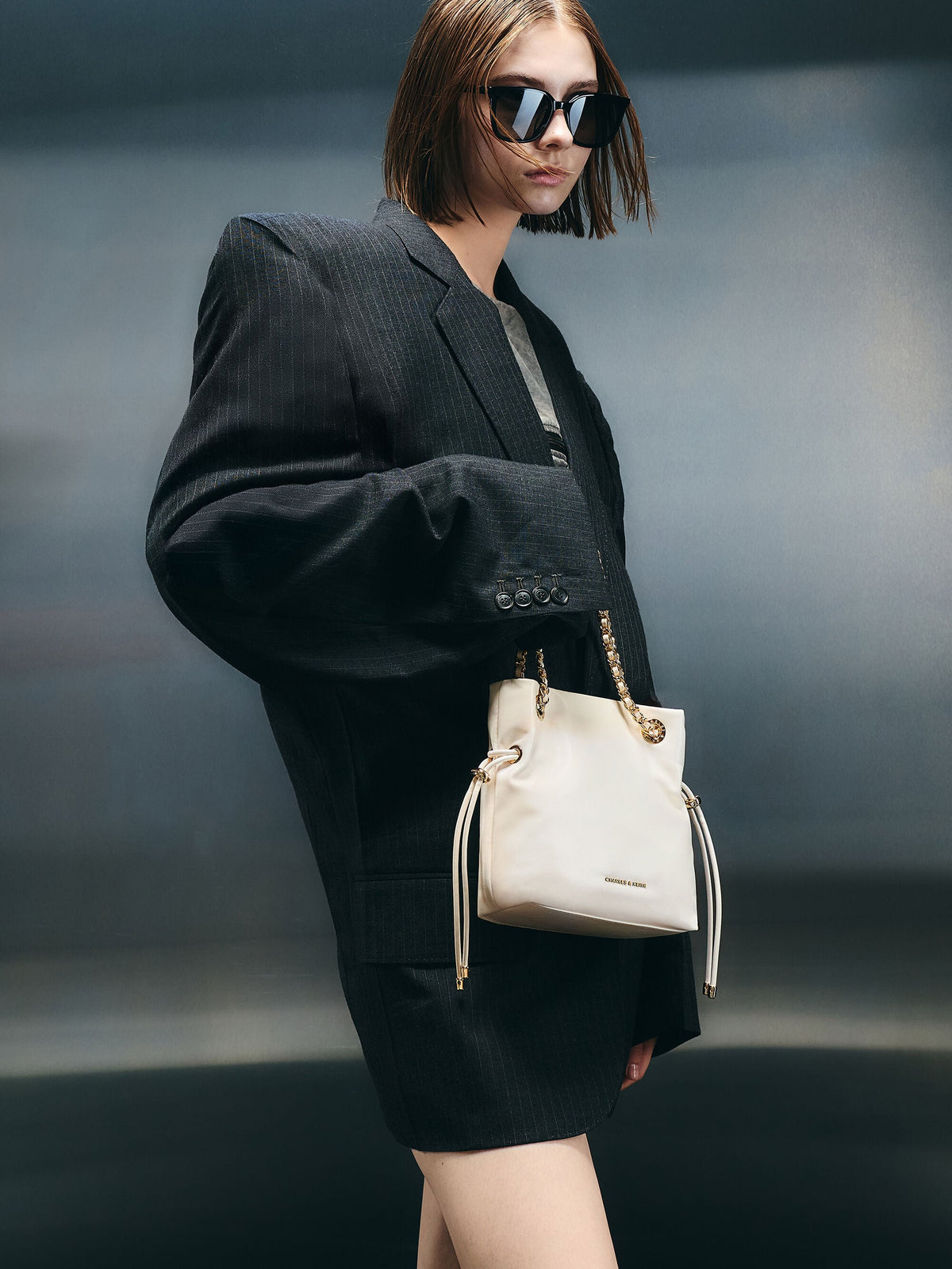 CHARLES & KEITH Best Price / Arya Braided-Chain Crossbody Bag - Cream