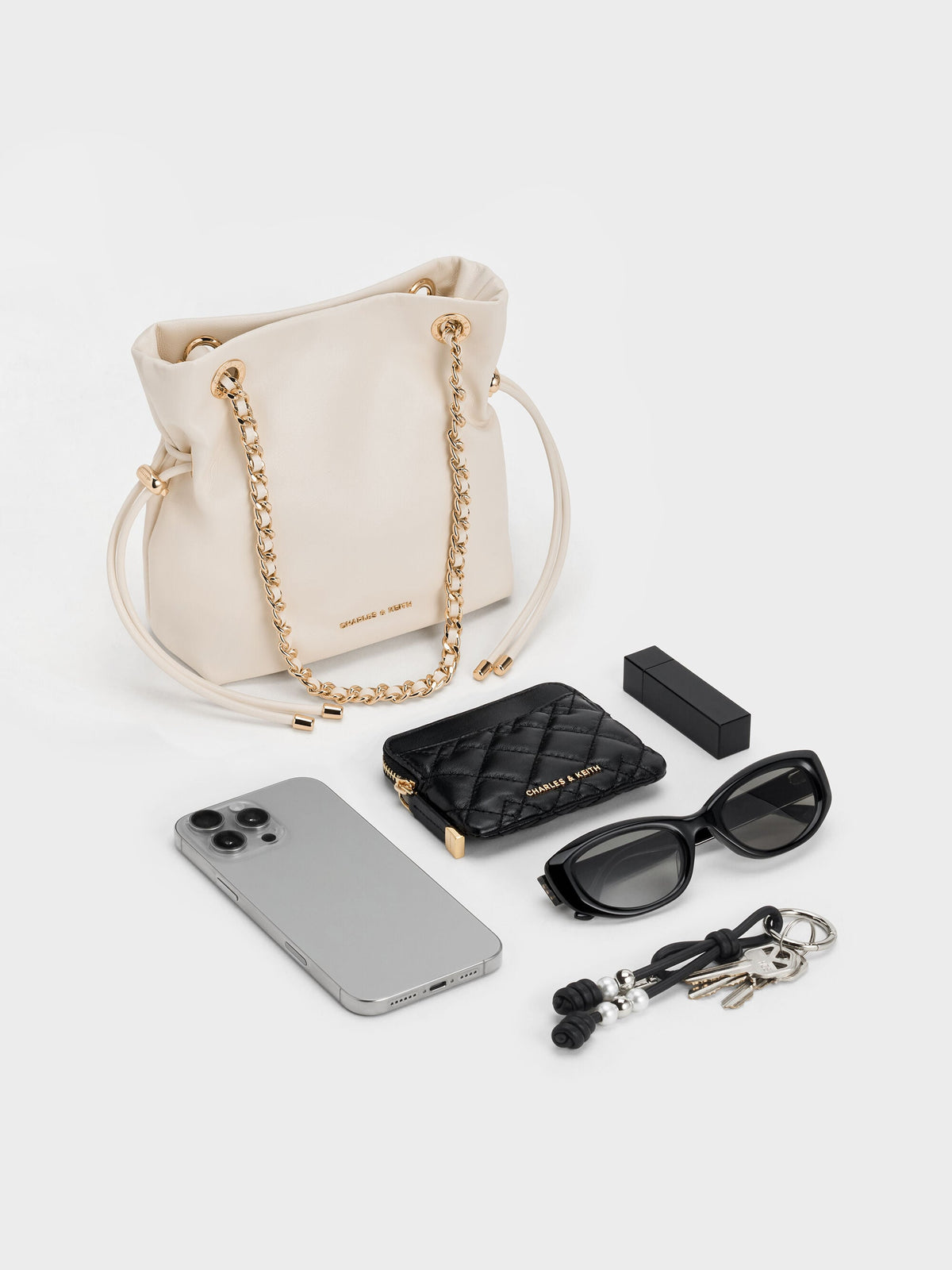 CHARLES & KEITH Best Price / Arya Braided-Chain Crossbody Bag - Cream