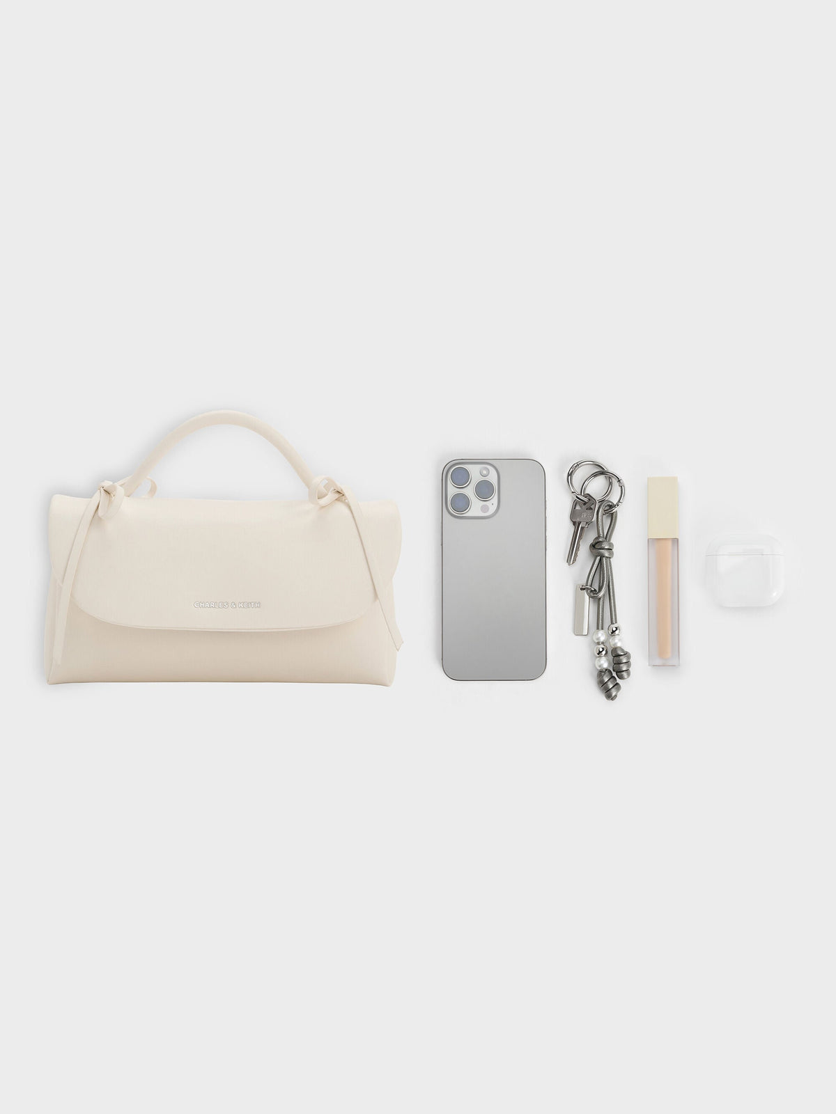 CHARLES & KEITH Best Seller / Hazel Bow Wallet On Chain - Cream