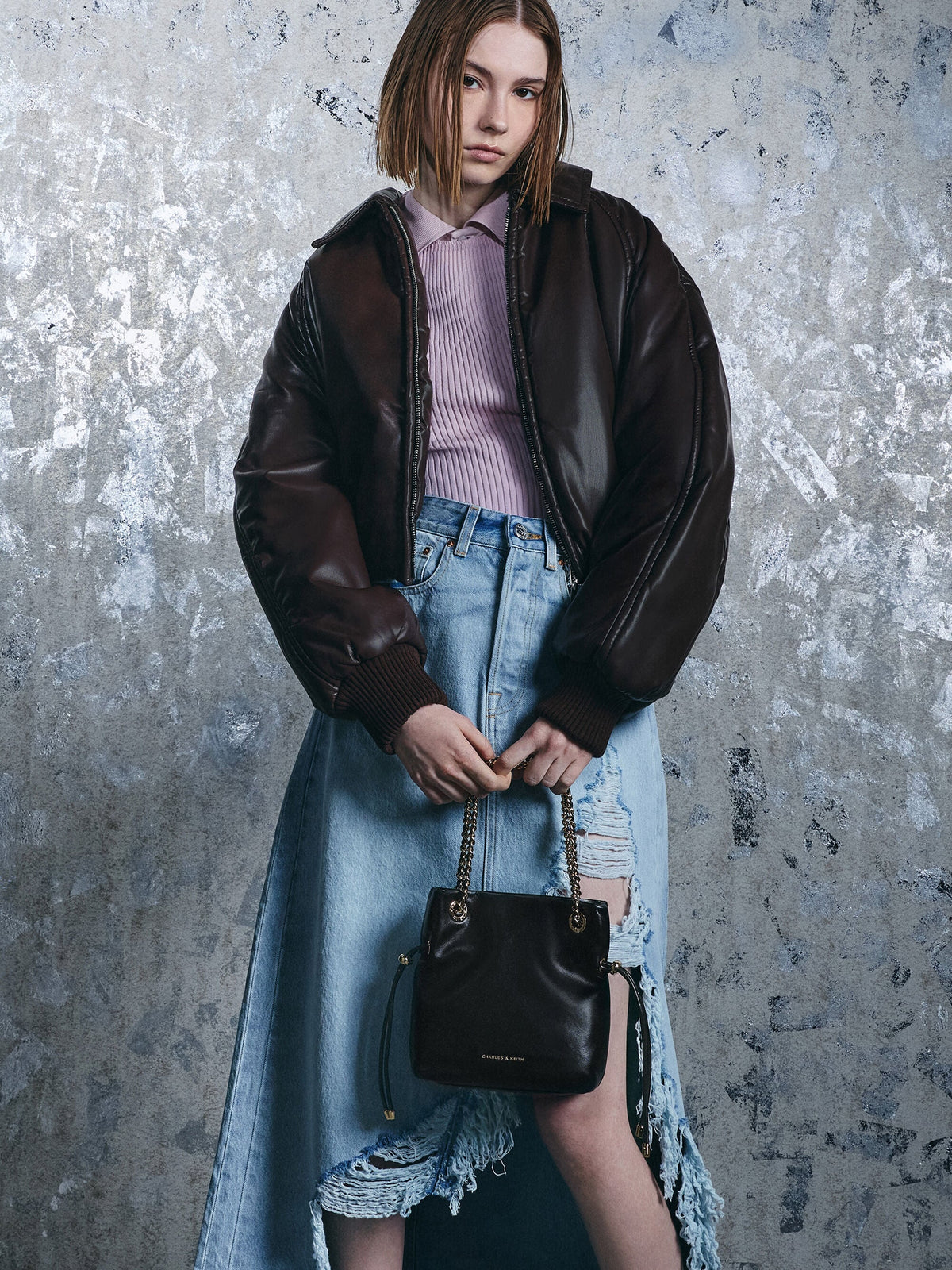 CHARLES & KEITH Hot Sale / Arya Braided-Chain Crossbody Bag - Black